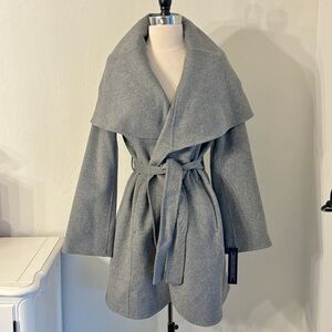 Tahari Oversized Shawl Neck Wrap Coat, Wool Blend, Ash Gray, Size S, NWT